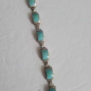Vintage Taxco Mexico Sterling Silver Turquoise Bracelet Toggle 925 Jewelry 6Link